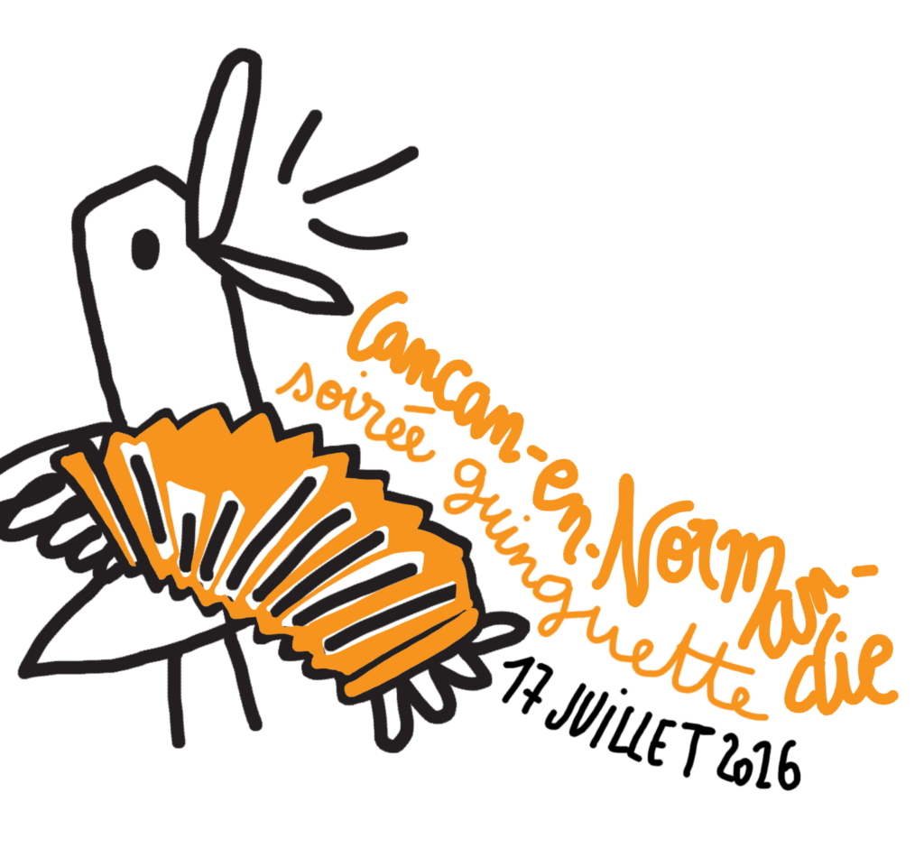 Cancan en Normandie : guinguette le 17 juillet dessin du canard Cancan avec un accordéon
