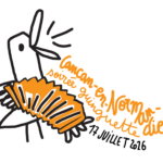 Cancan en Normandie : guinguette le 17 juillet dessin du canard Cancan avec un accordéon